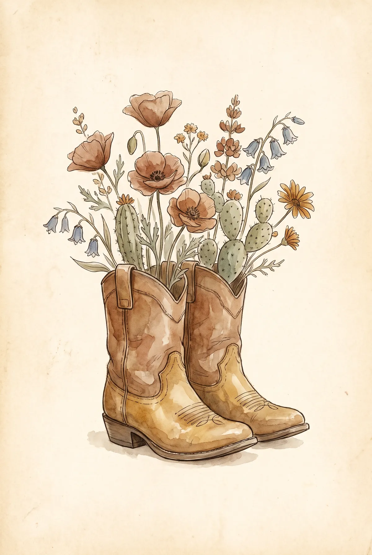 Cowboy Boots Wildflower Print