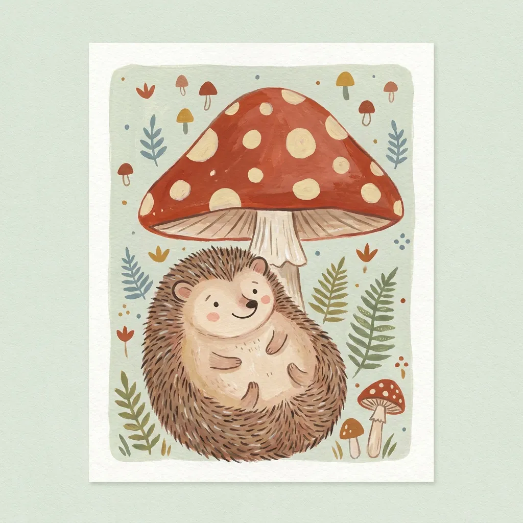 Hedgehog and Toadstool Print