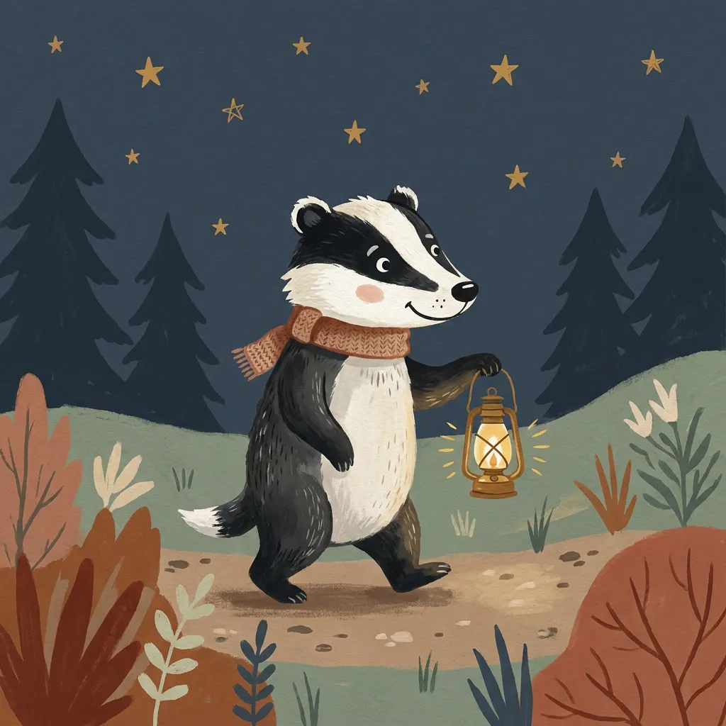 Badger with Lantern Print