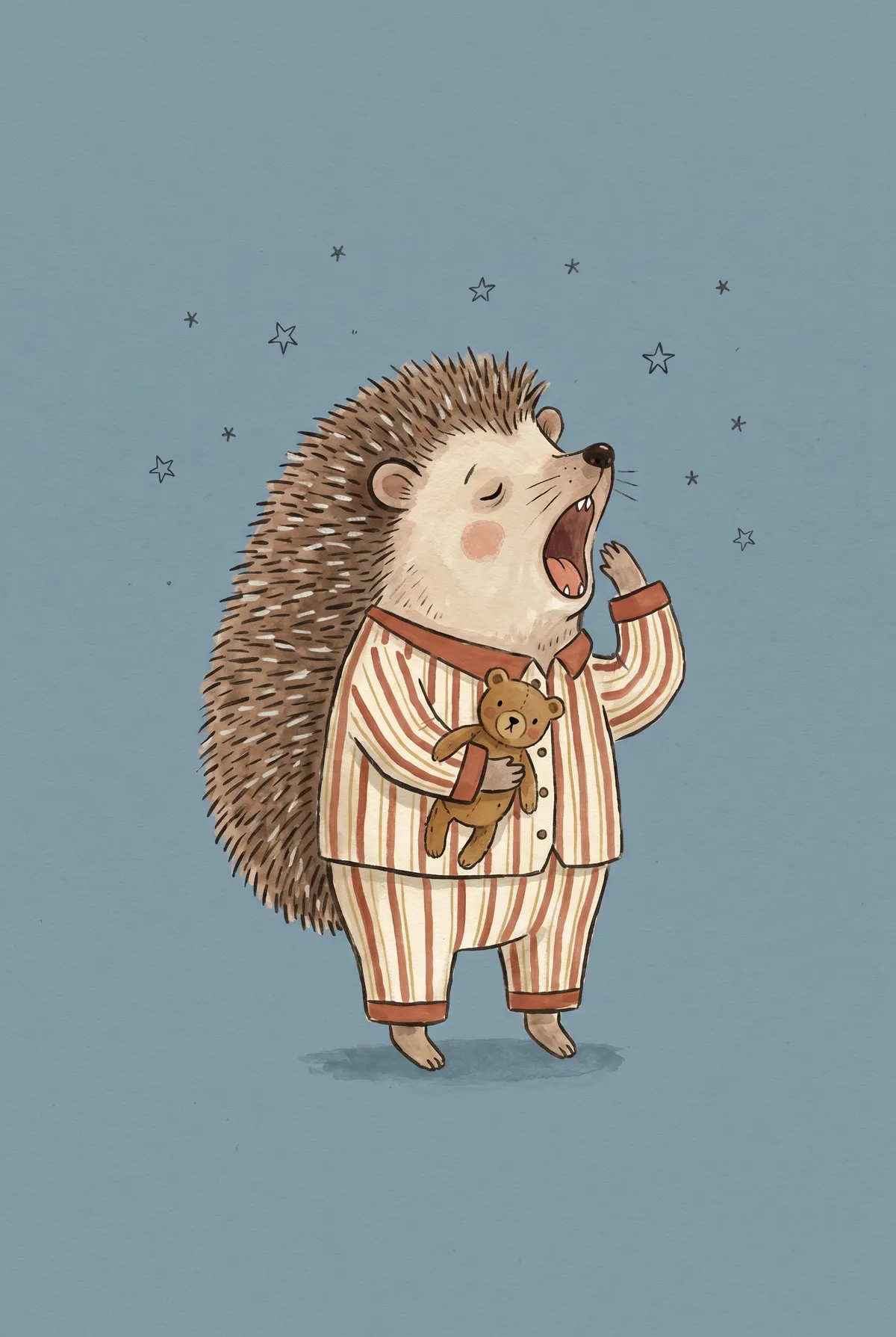 Yawning Hedgehog in Pajamas Print