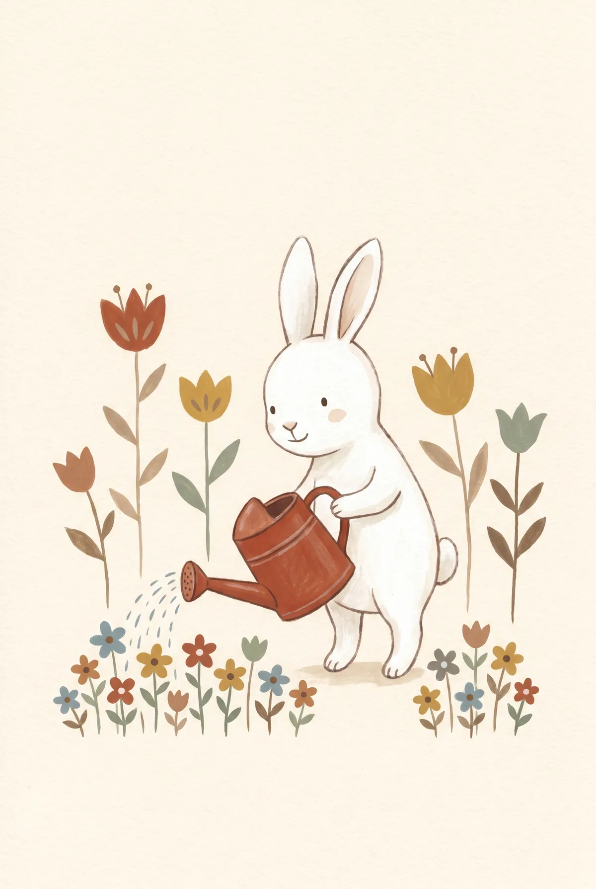 Bunny Watering Flowers Print