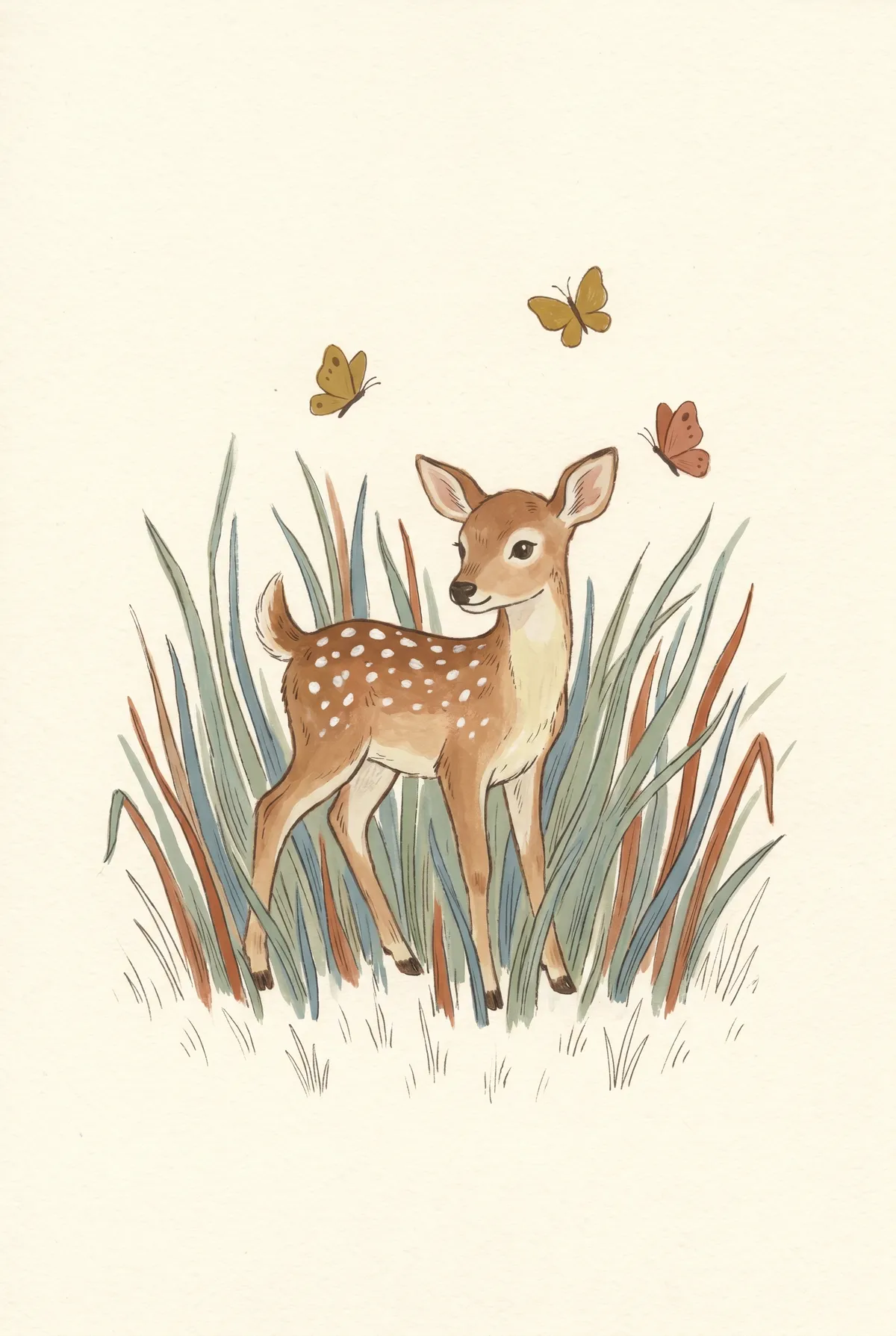 Fawn and Butterflies Print