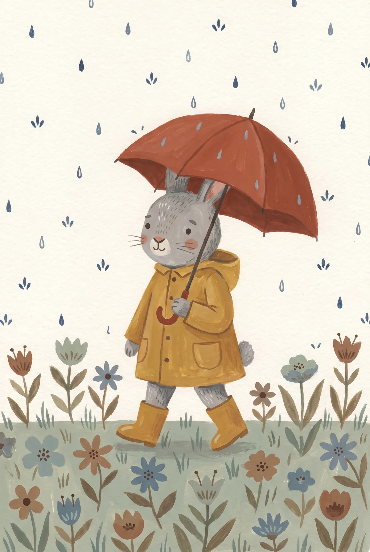 Bunny in Yellow Raincoat Print
