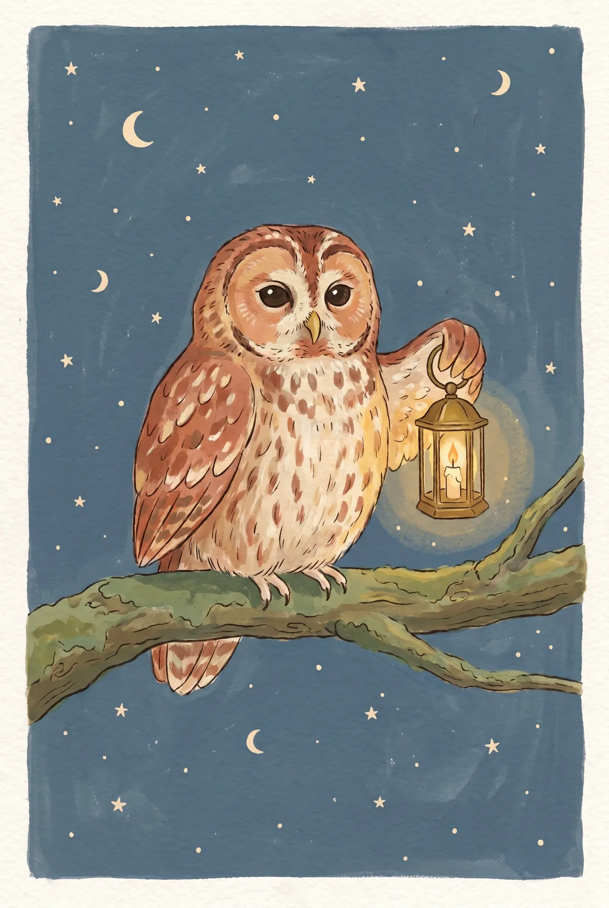 Owl with Lantern Print