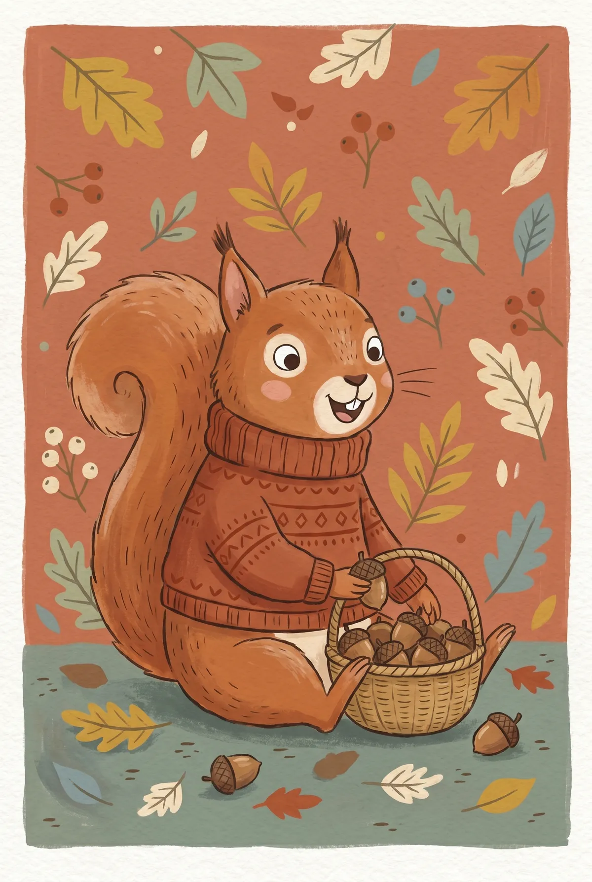 Squirrel with Acorn Basket Print