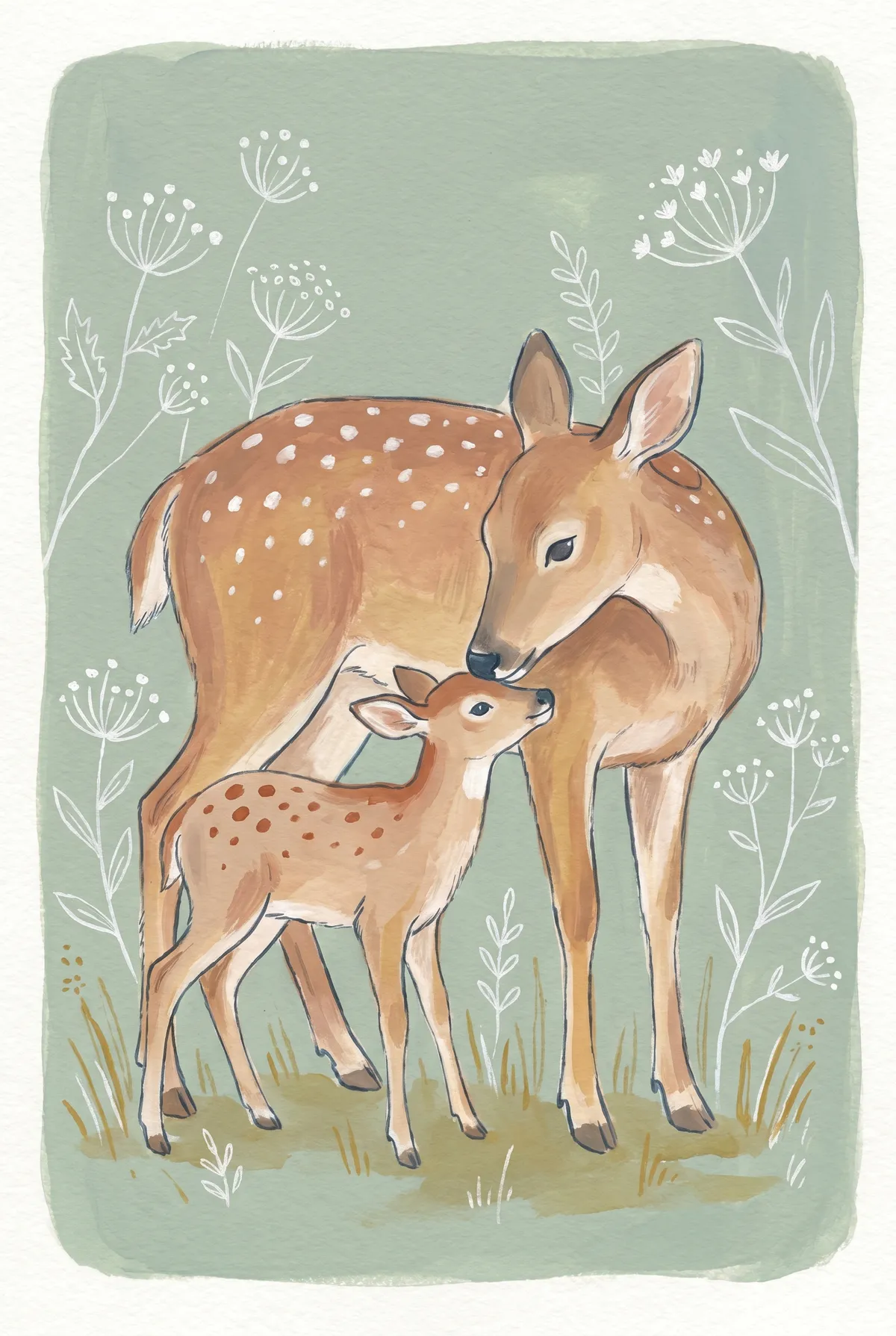 Mama Deer and Fawn Print