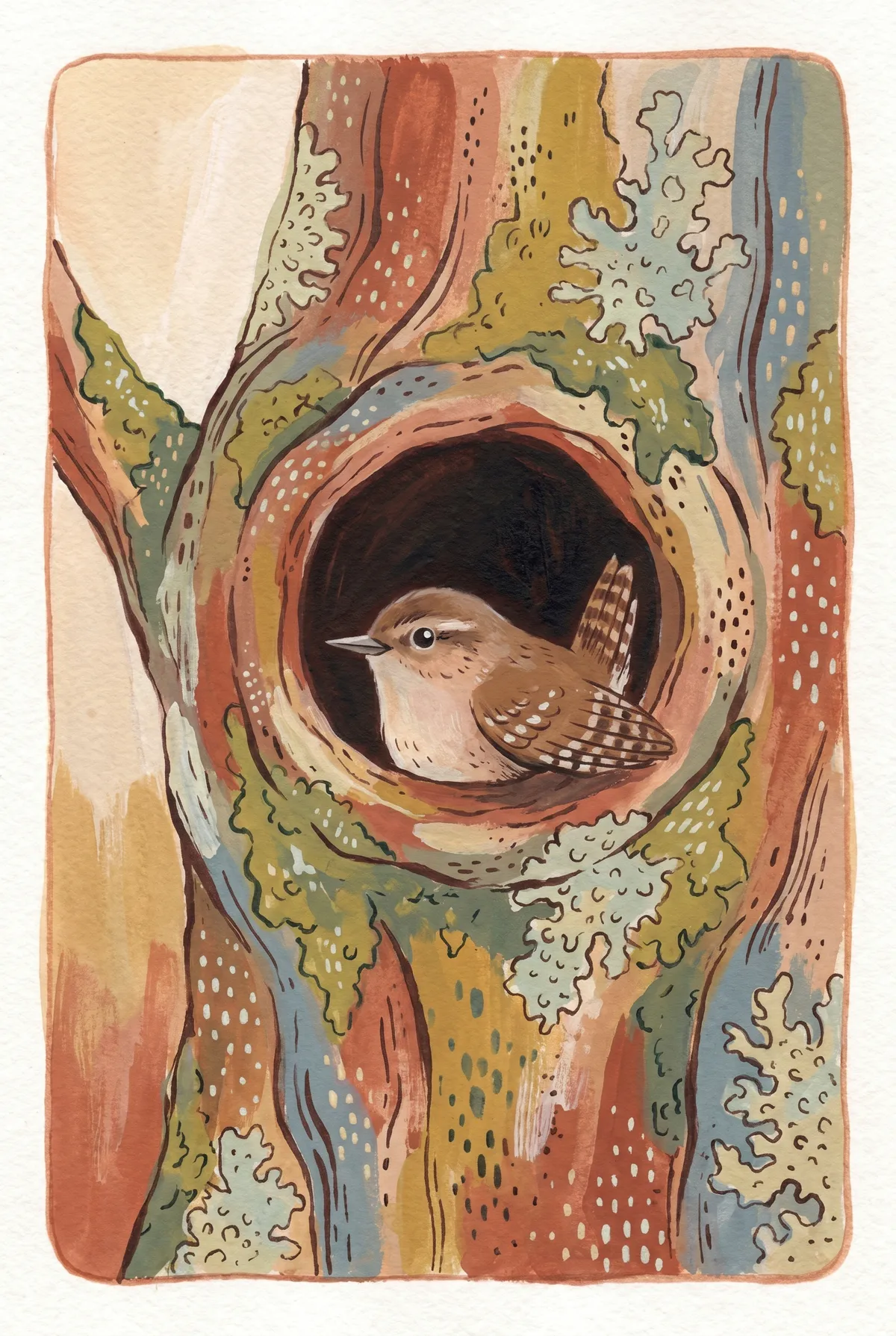 Wren in Tree Hollow Print