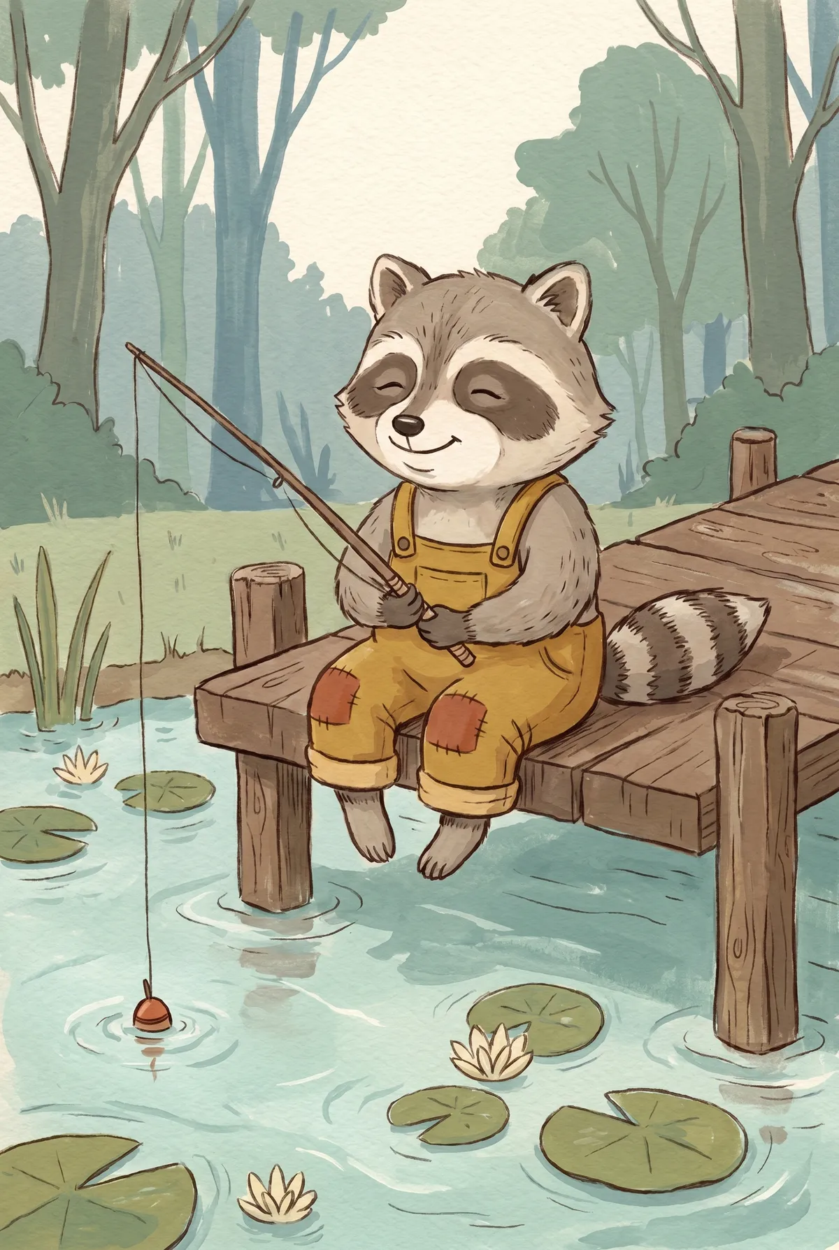 Raccoon Fishing Print
