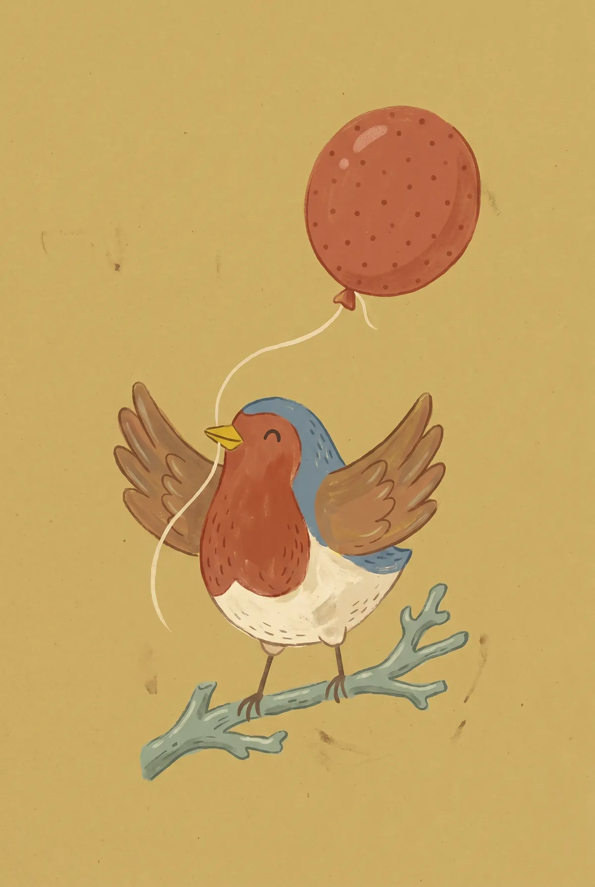 Robin with Balloon Print