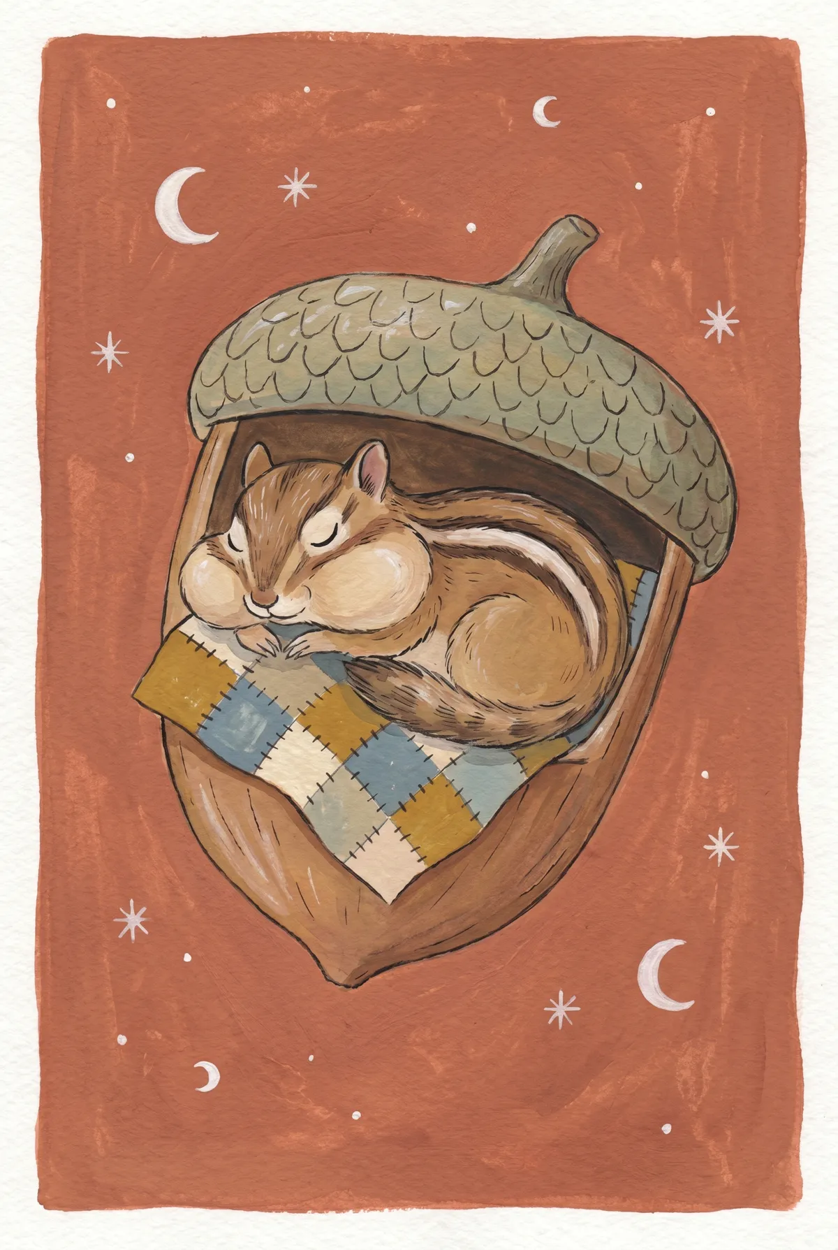 Sleeping Chipmunk in Acorn Print