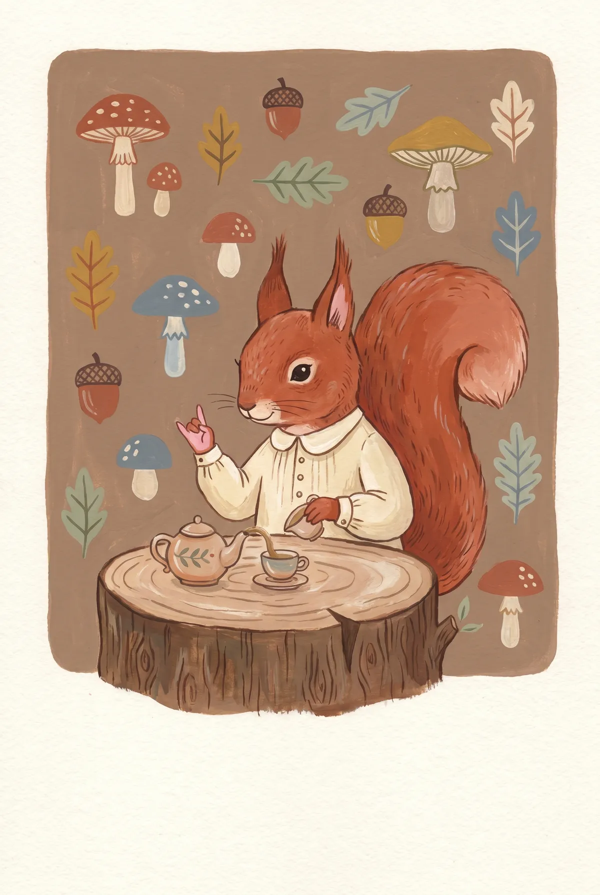 Red Squirrel Tea Party Print