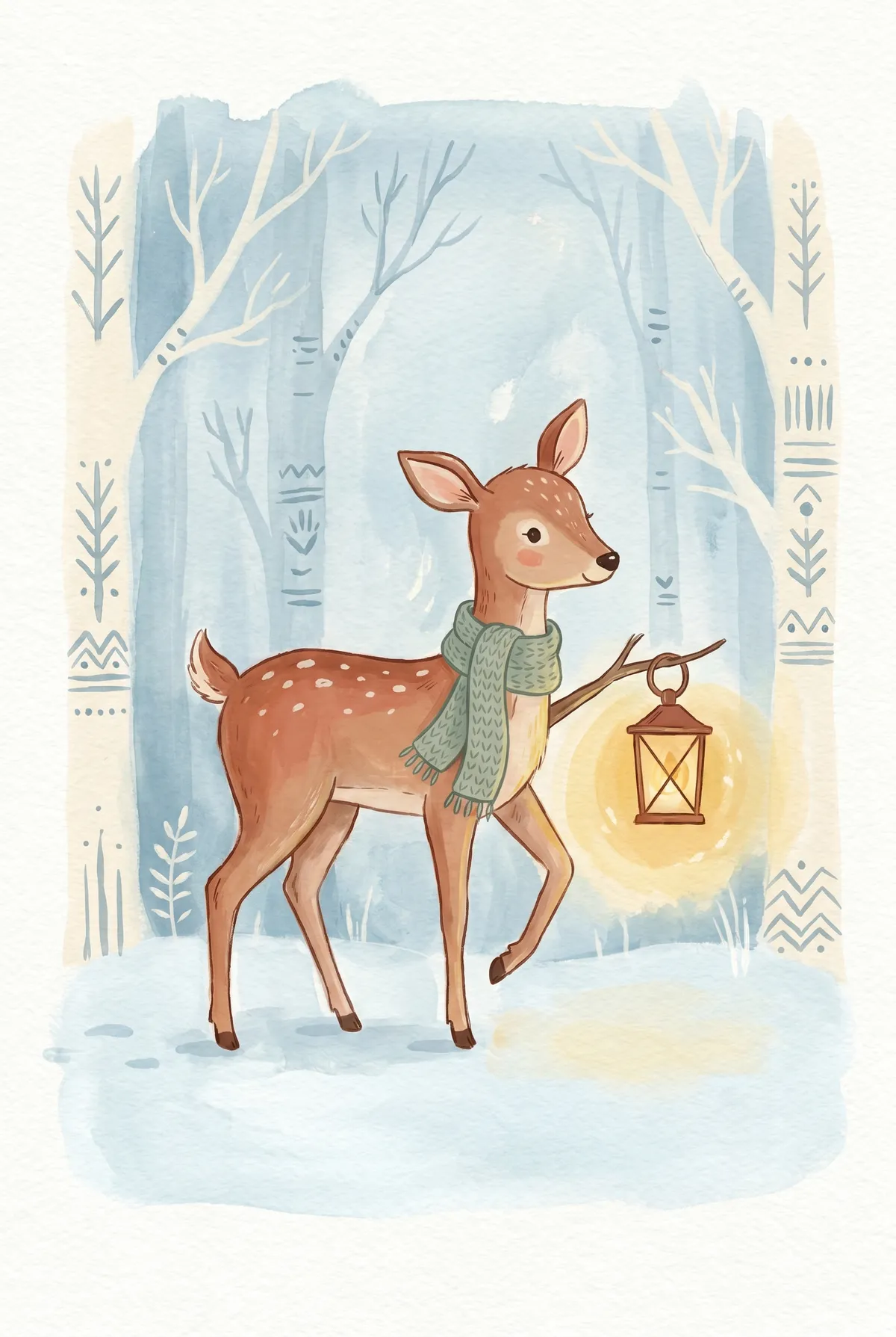 Winter Fawn with Lantern Print