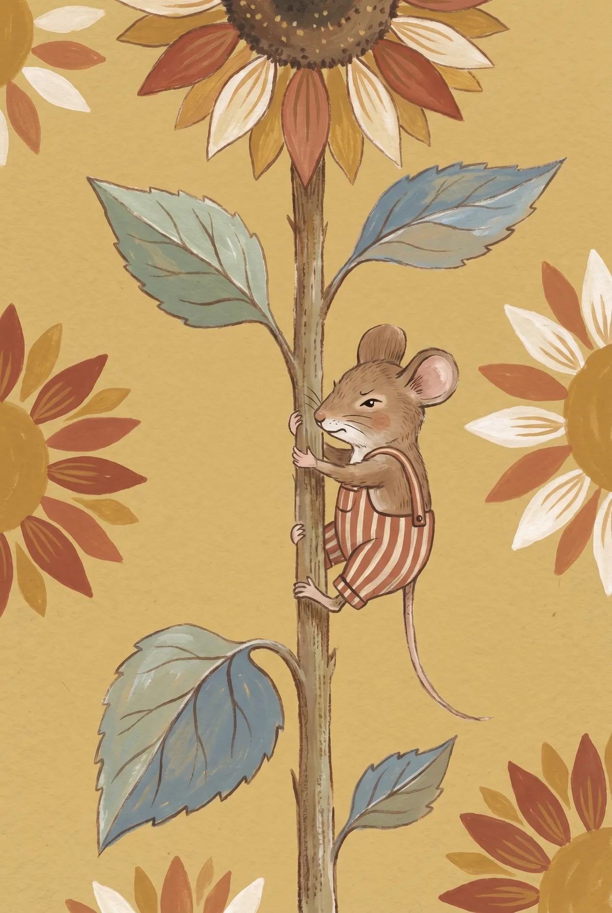 Mouse Climbing Sunflower Print