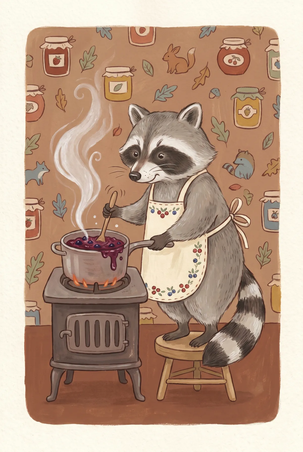 Raccoon Making Berry Jam Print