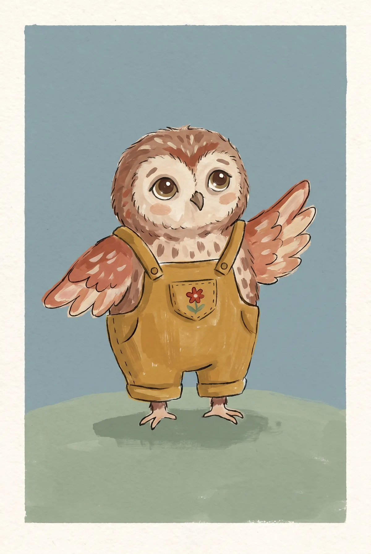 Owl in Yellow Overalls Print