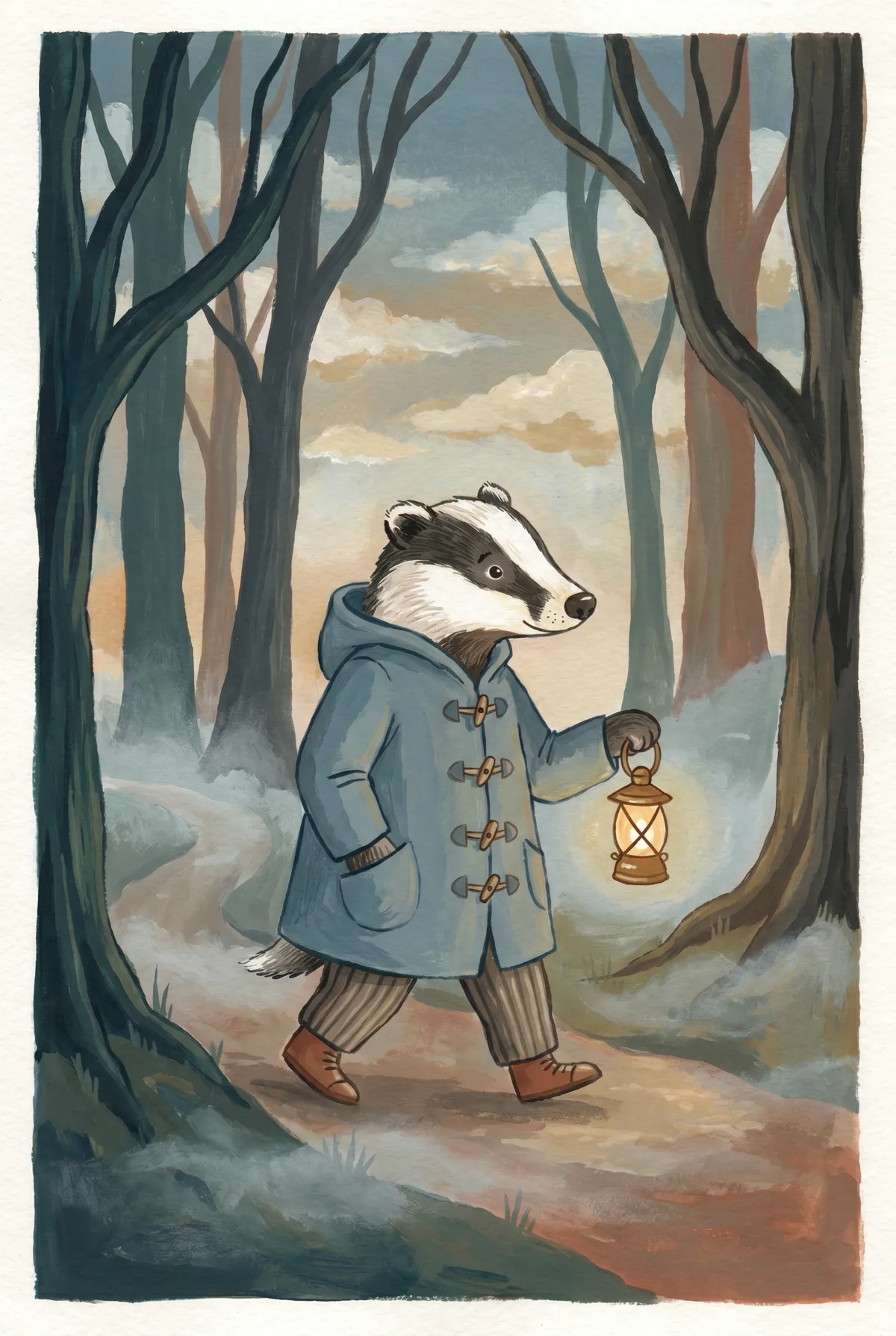 Badger with Lantern Print