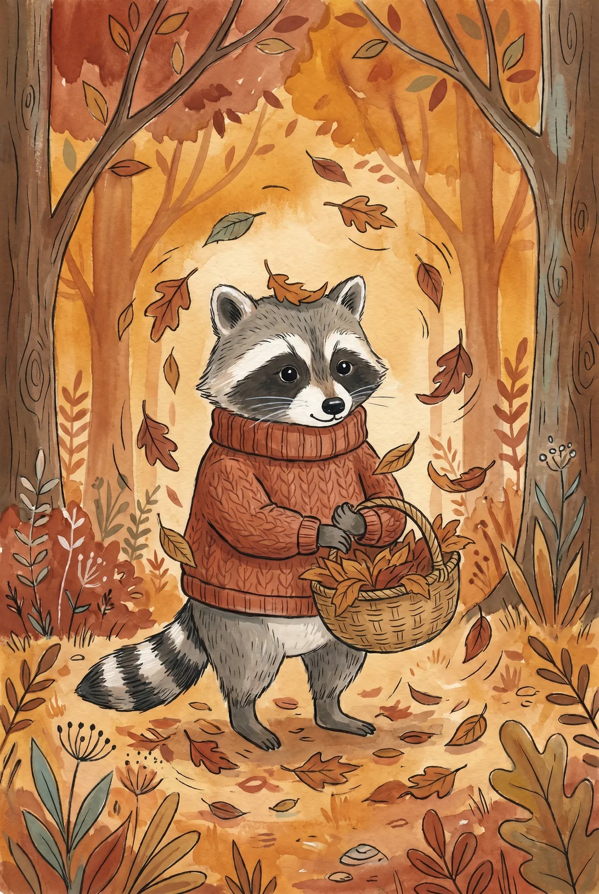 Raccoon in Sweater Print