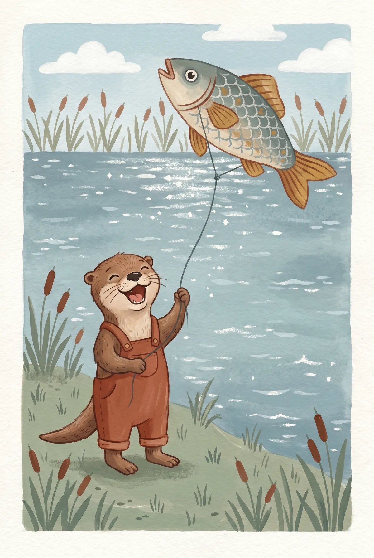 Otter Flying Fish Kite Print