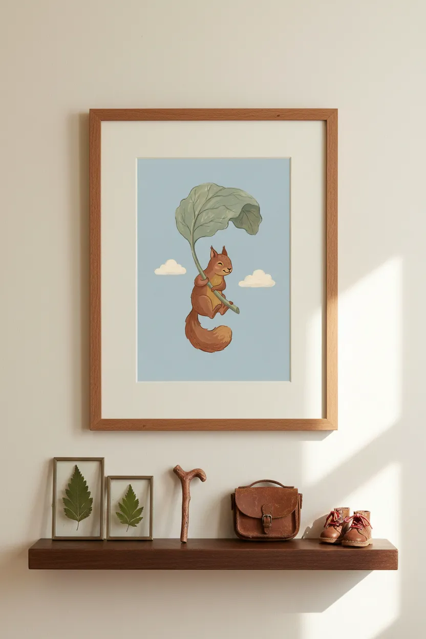 Squirrel with Leaf Parachute Print