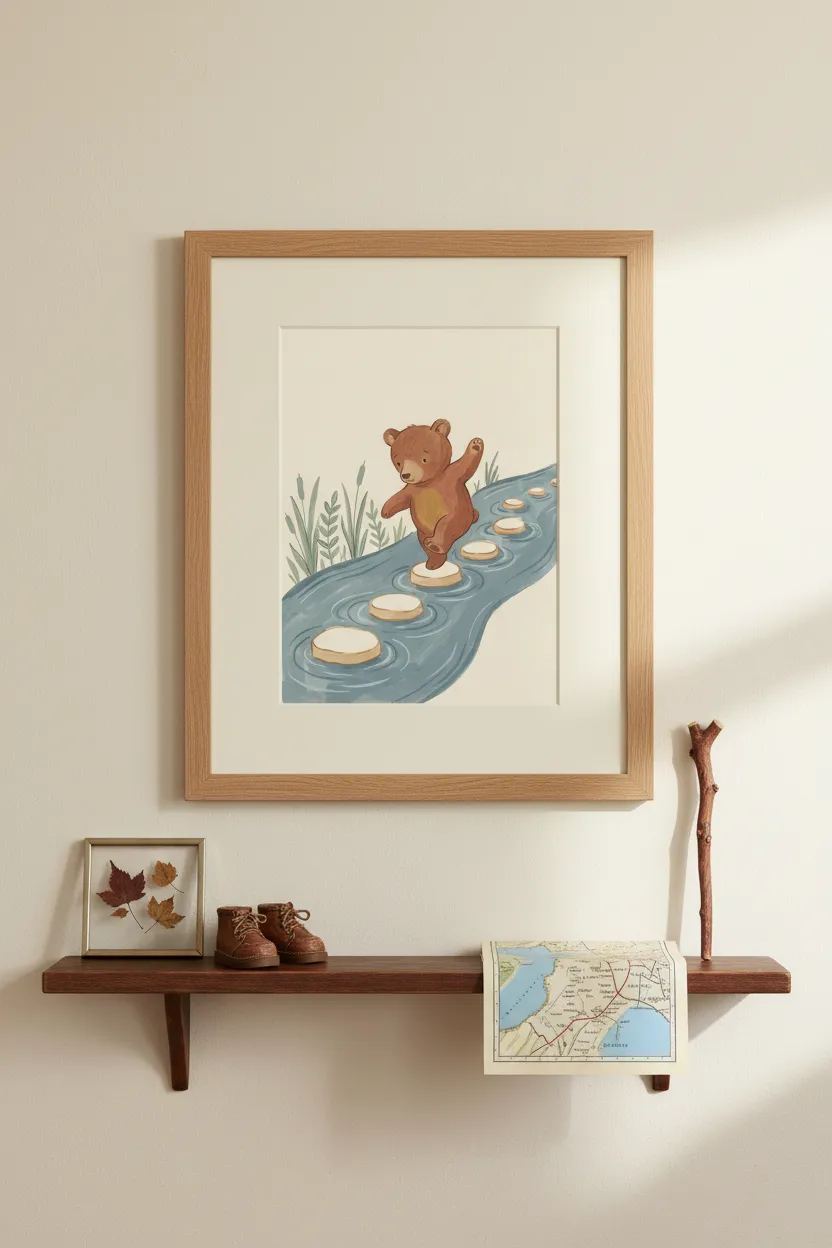 Bear on Stepping Stones Print