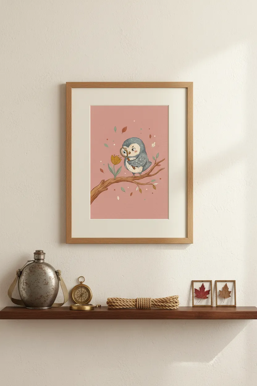 Curious Owl with Magnifying Glass Print