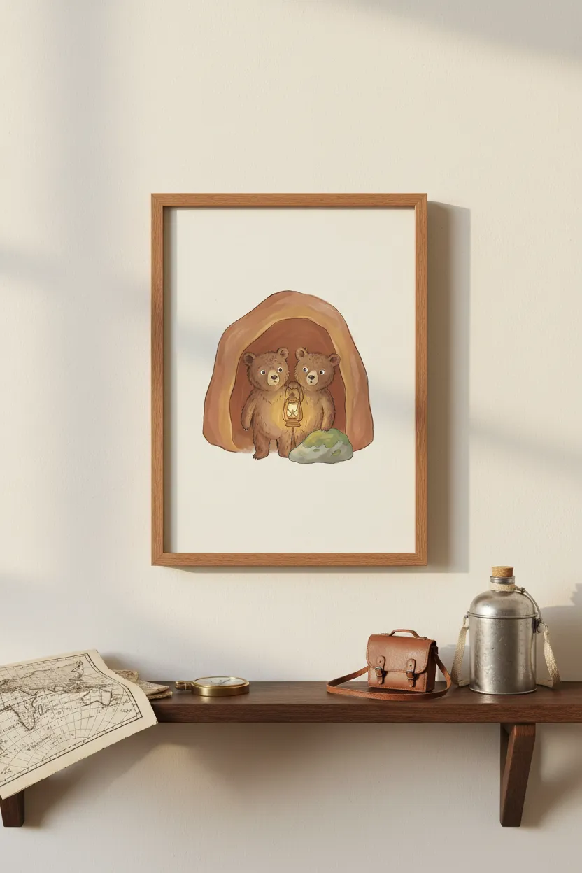 Bear Cubs in Cave Print
