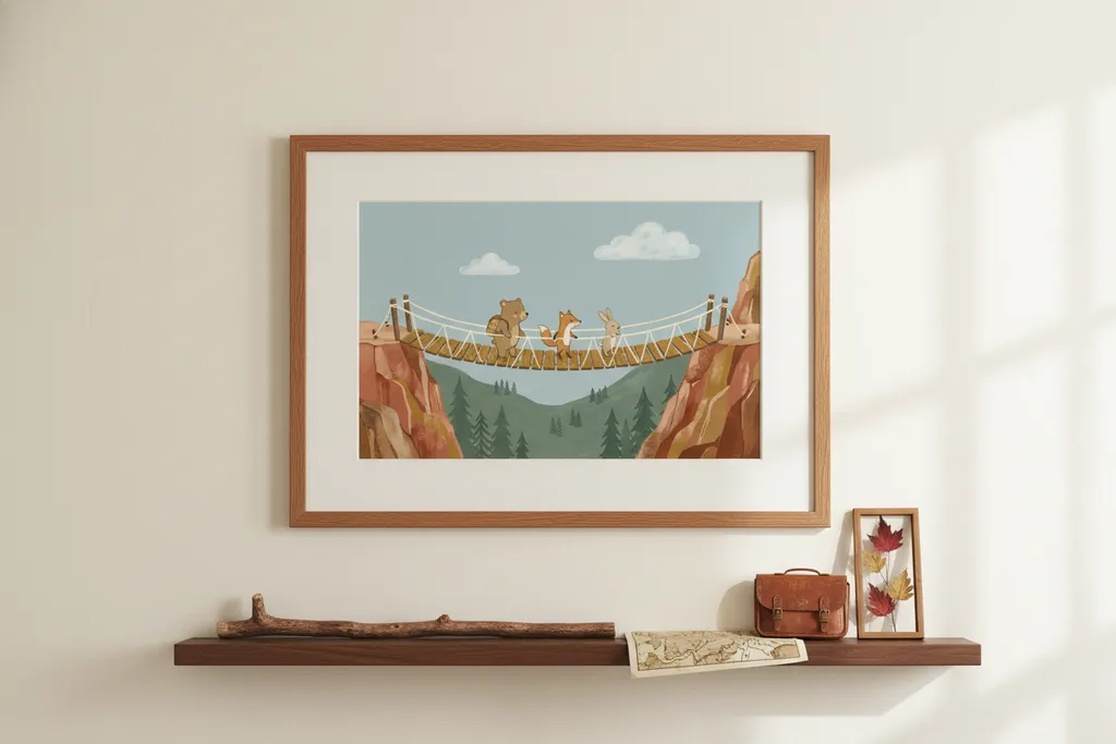 Bear Fox & Bunny Rope Bridge Print
