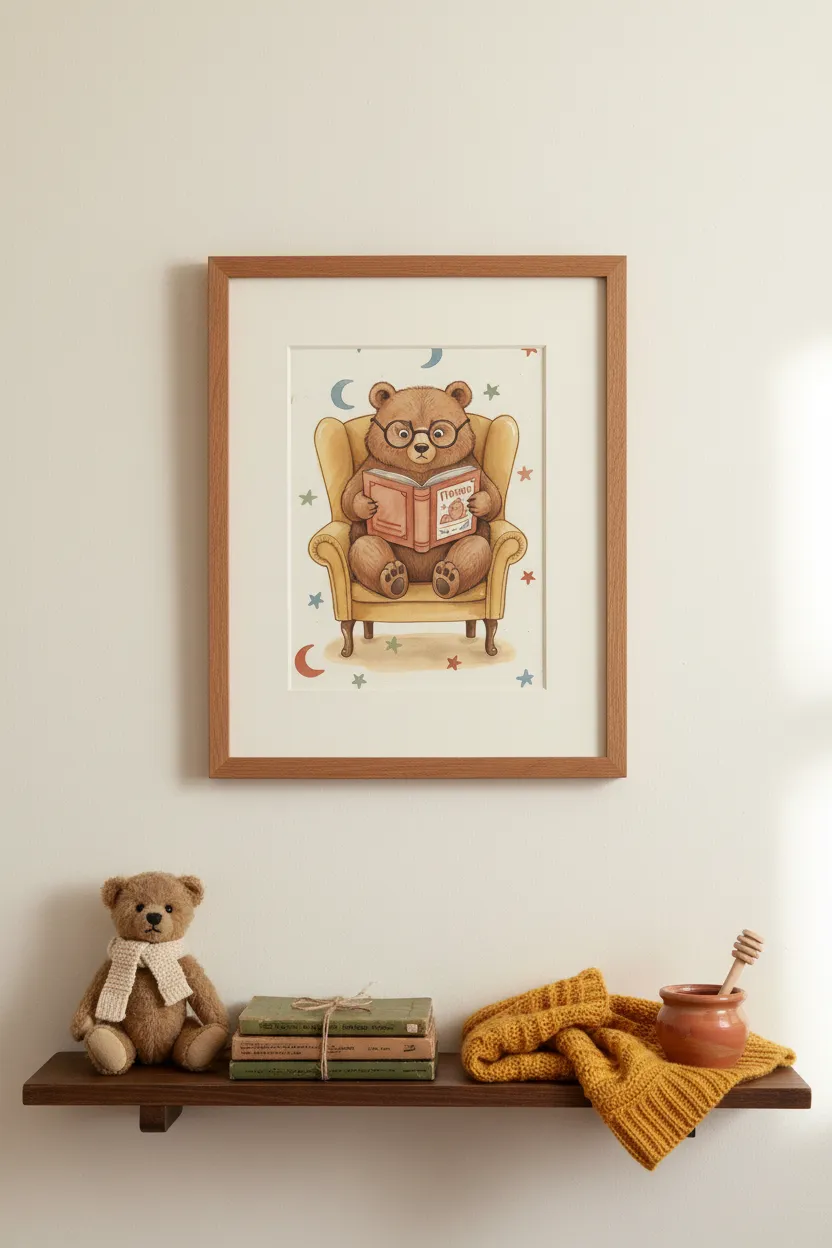 Bear Reading Book Print