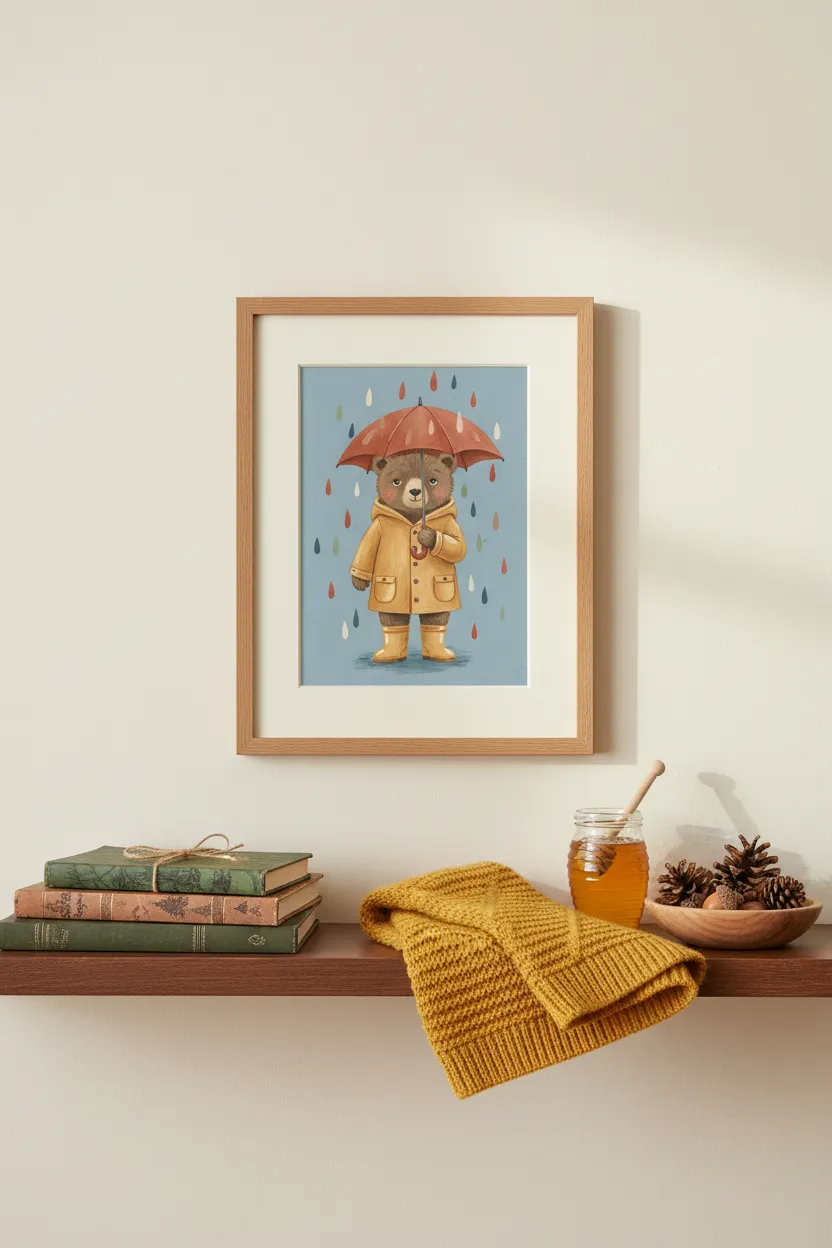 Bear in Yellow Raincoat Print
