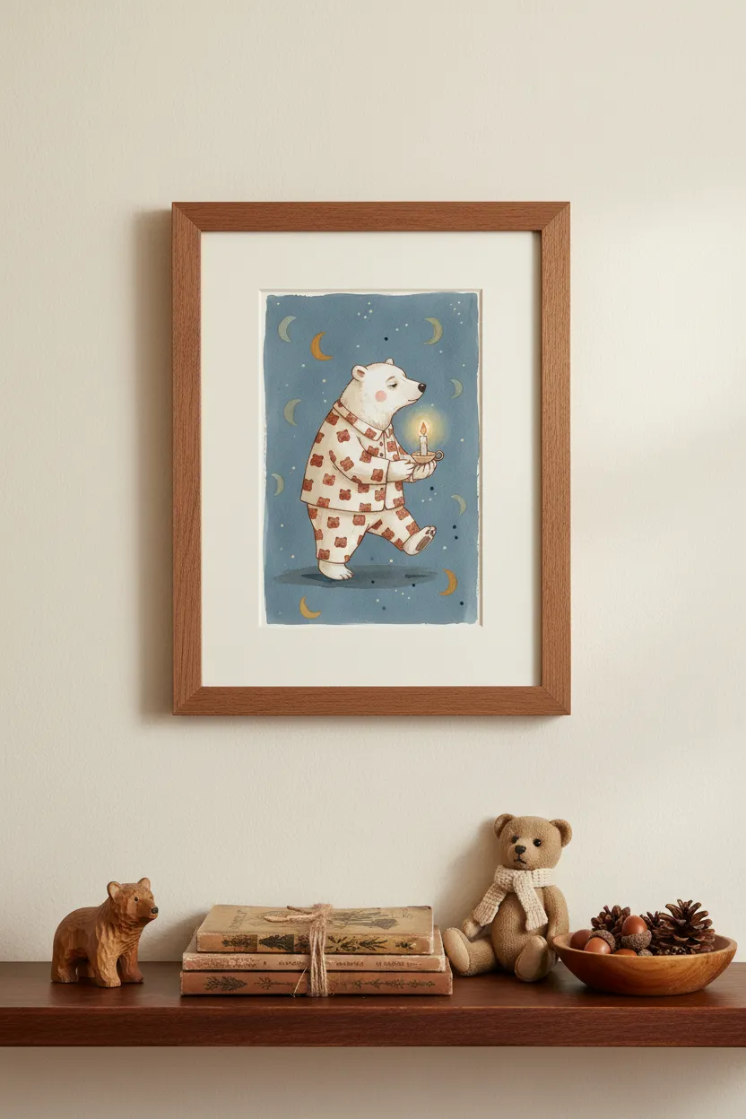 Sleepy Polar Bear in Pyjamas Print