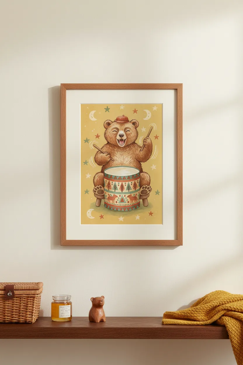 Drumming Bear Print