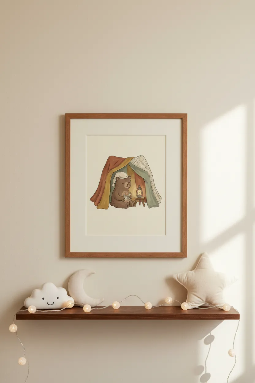 Bear Reading in Blanket Fort Print