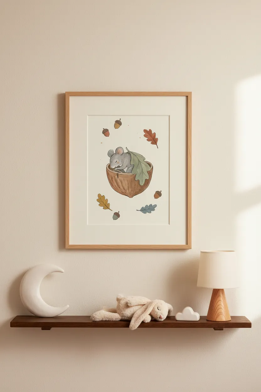 Sleeping Mouse in Acorn Print