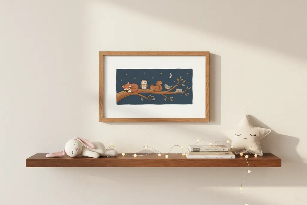 Sleeping Woodland Animals on Branch Print