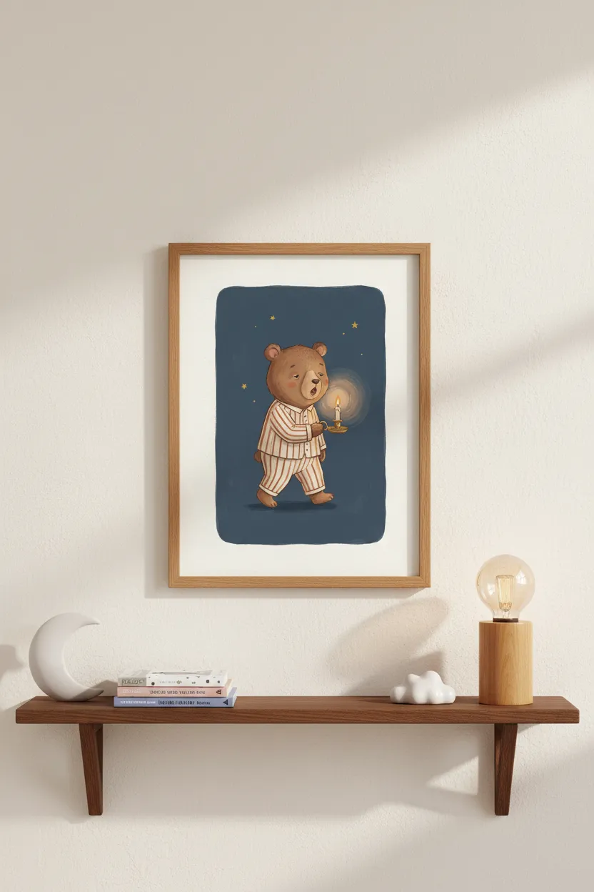 Sleepy Bear with Candle Print