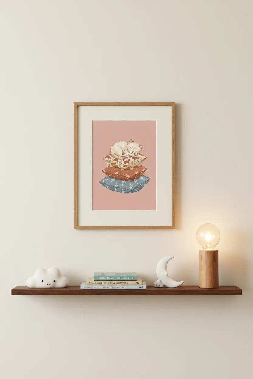 Sleeping Kitten on Pillow Stack Print
