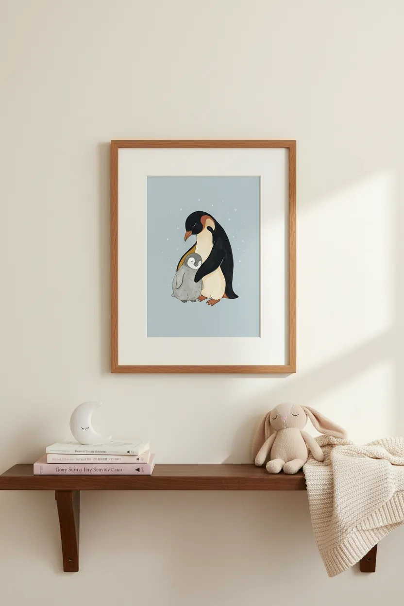 Penguin Mom and Baby Print