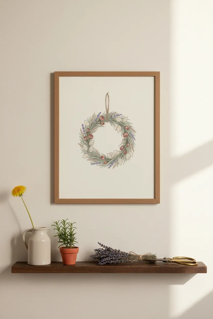 Dried Floral Wreath Print
