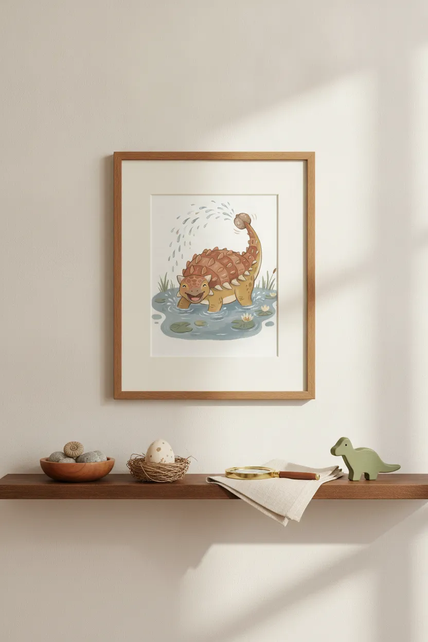 Ankylosaurus Splashing in Lake Print