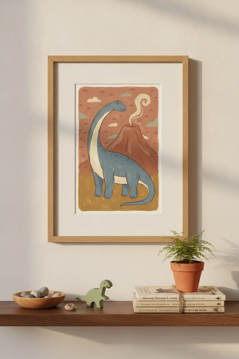 Brachiosaurus & Volcano Print