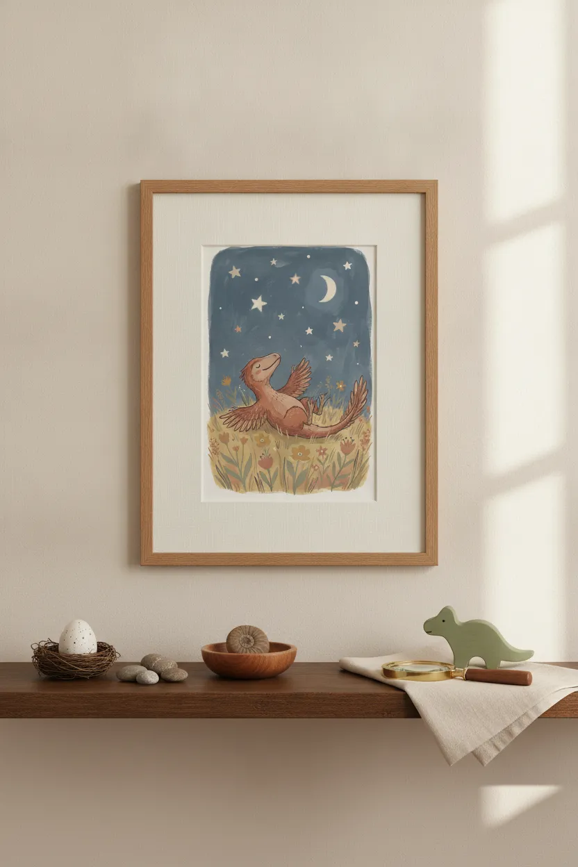 Feathered Velociraptor Star Gazing Print