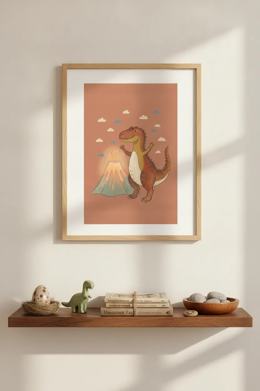 T-Rex & Volcano Print