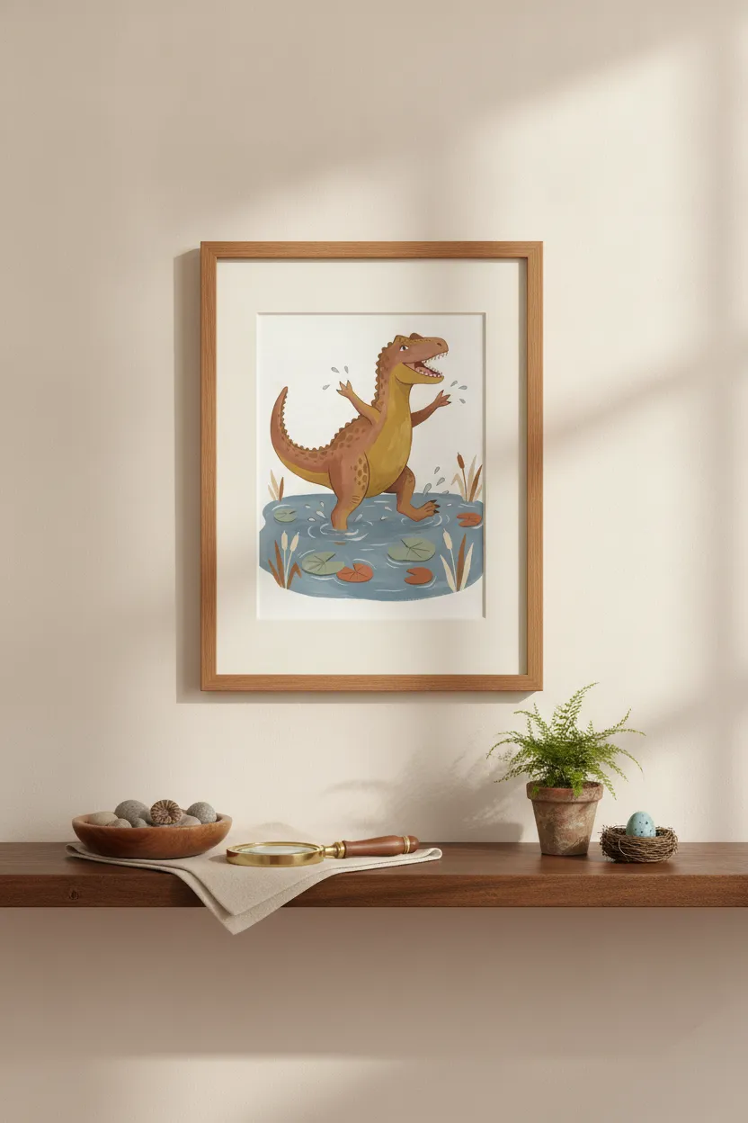 Allosaurus Splashing in Lake Print