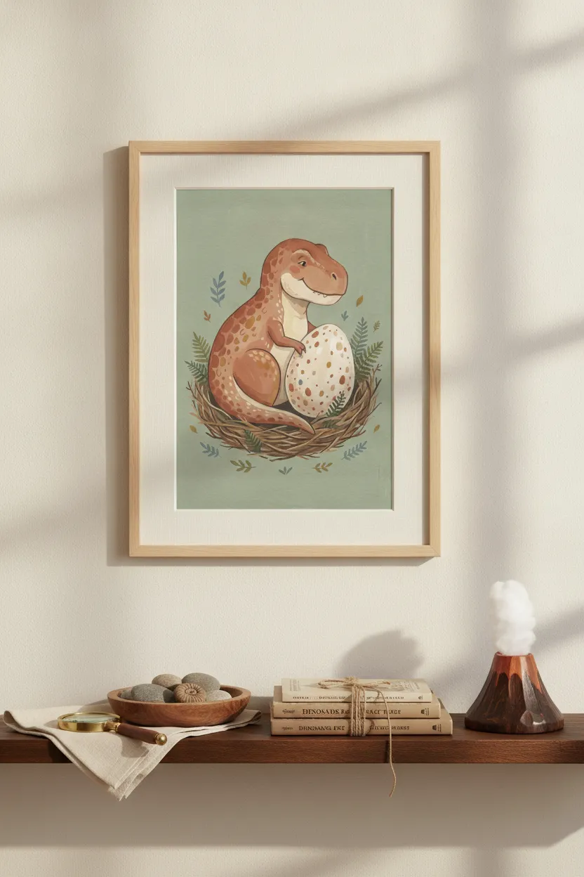 Baby T-Rex with Speckled Egg Print