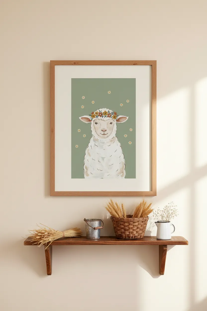 Lamb with Flower Crown Print