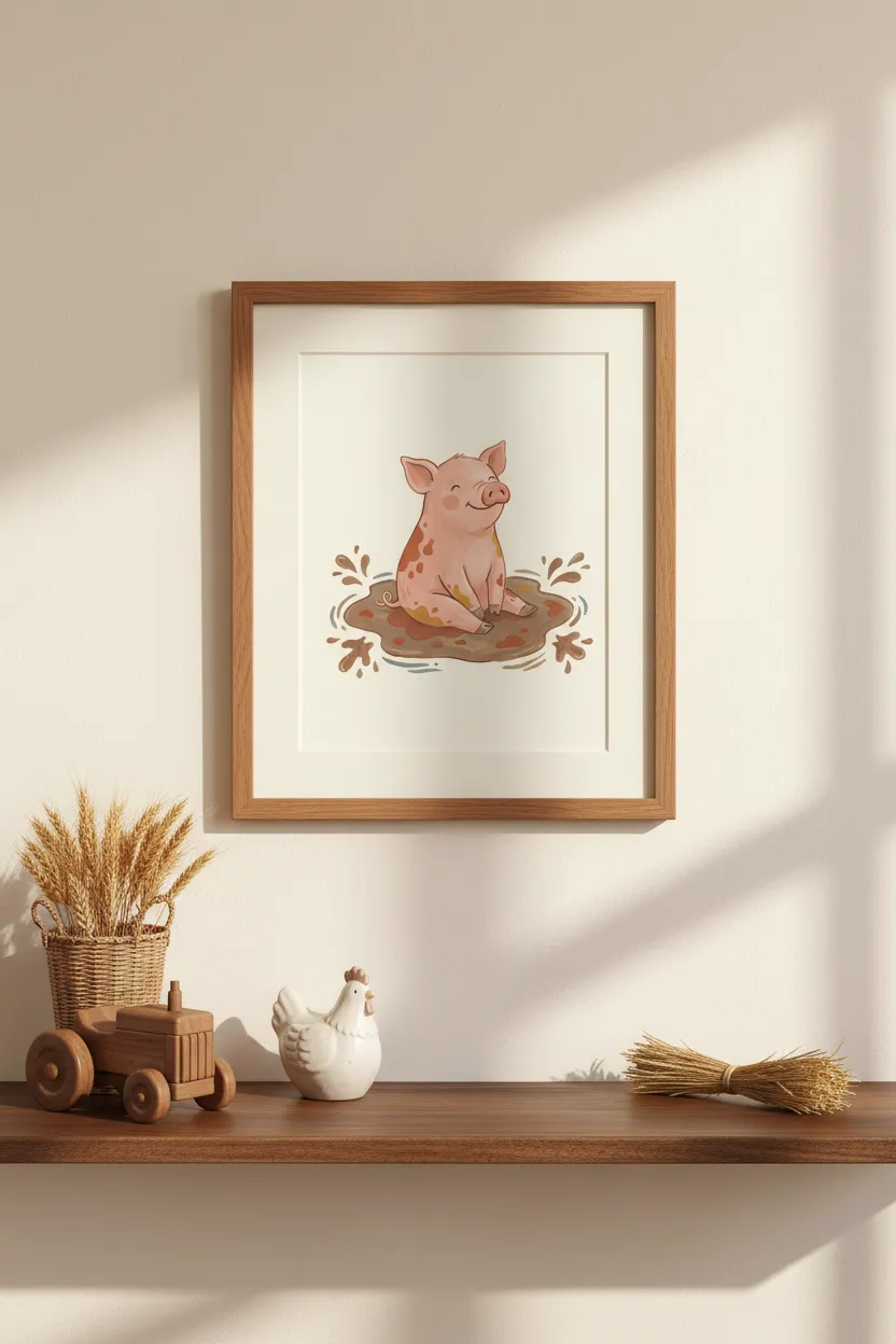 Happy Piglet in Mud Puddle Print