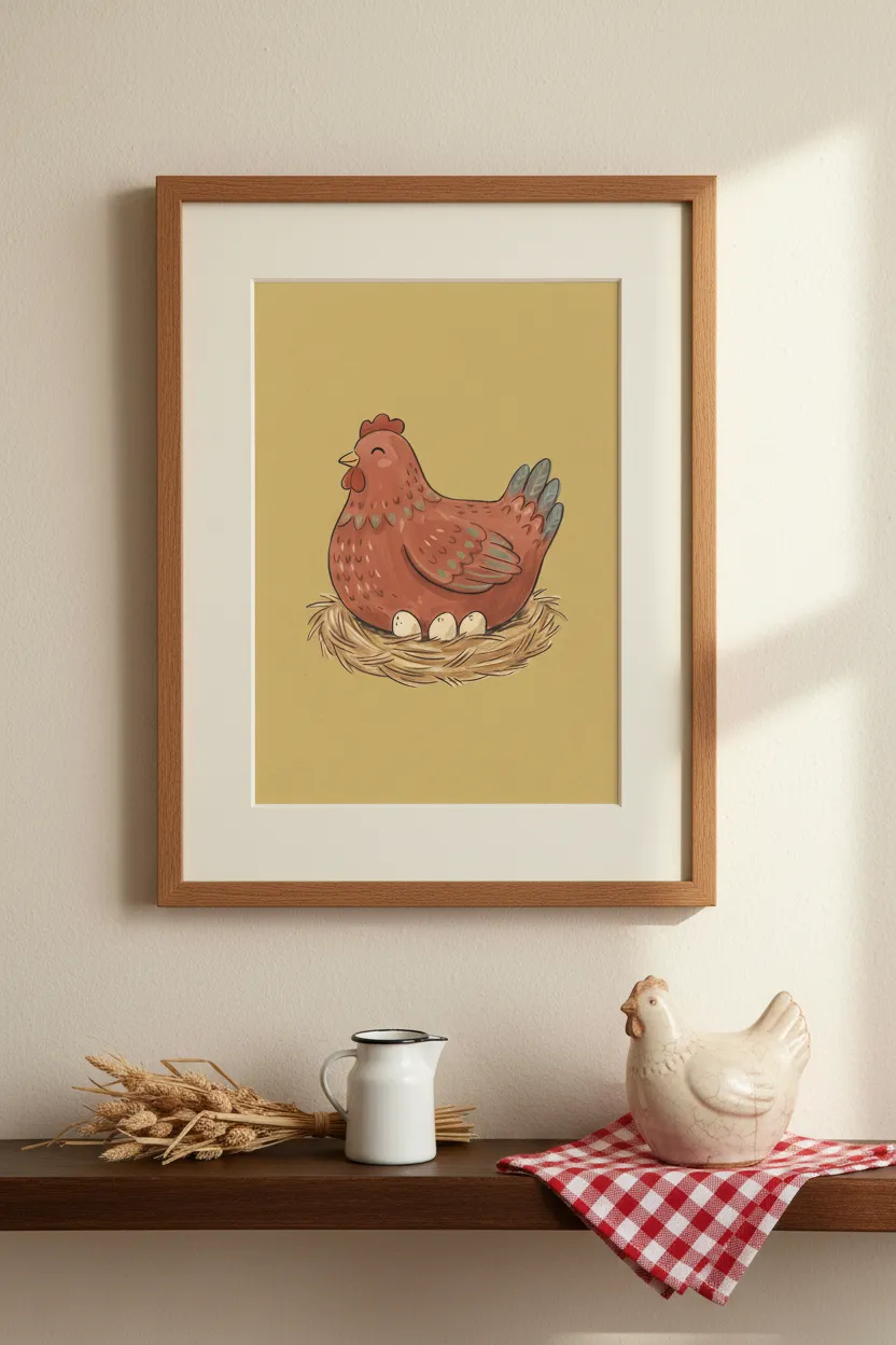 Mother Hen on Nest Print