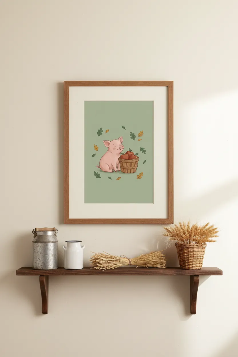 Piglet with Apple Basket Print