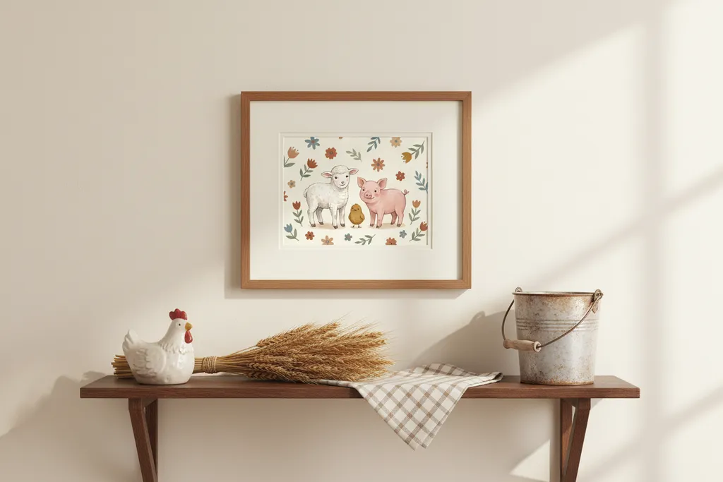Lamb Pig and Chick Print
