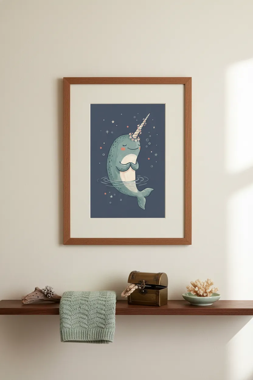 Floral Narwhal Print